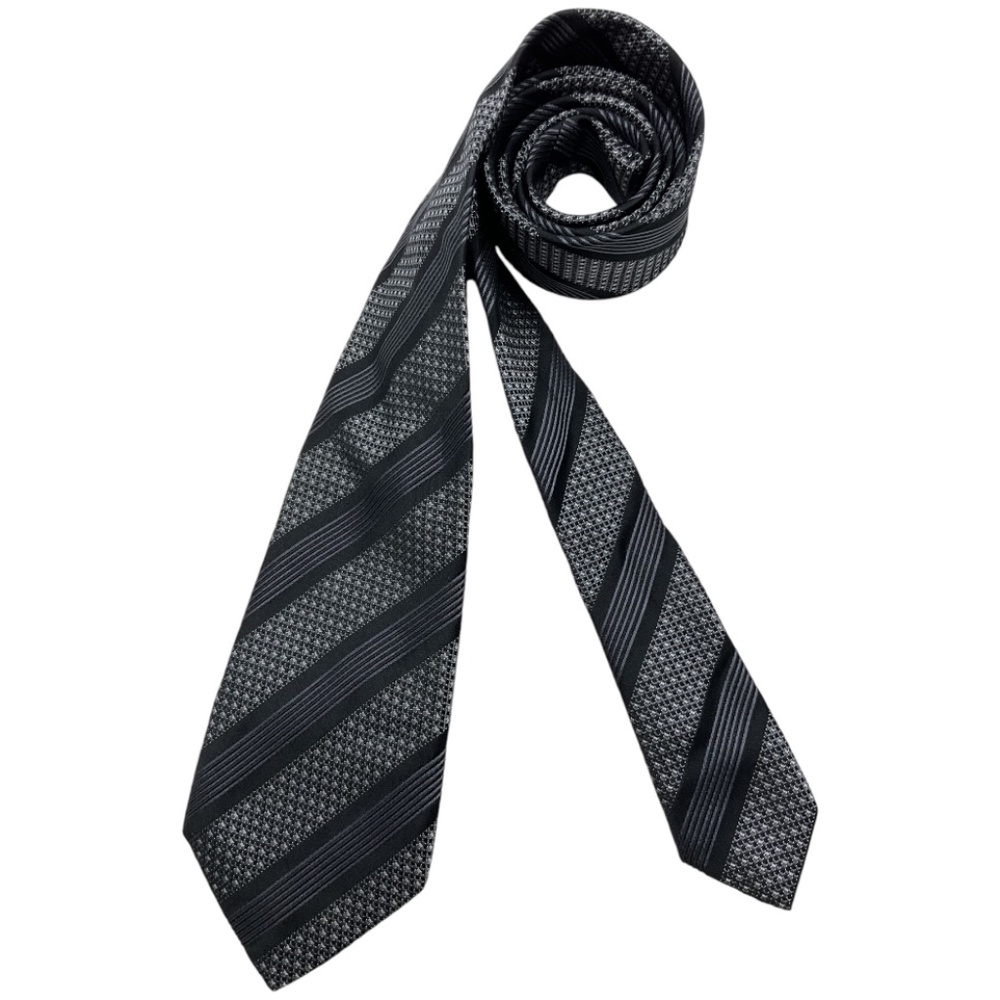 GRAFTON 1853 XL Black/Gray Striped Geometric Silk LUXURY Tie CANADA